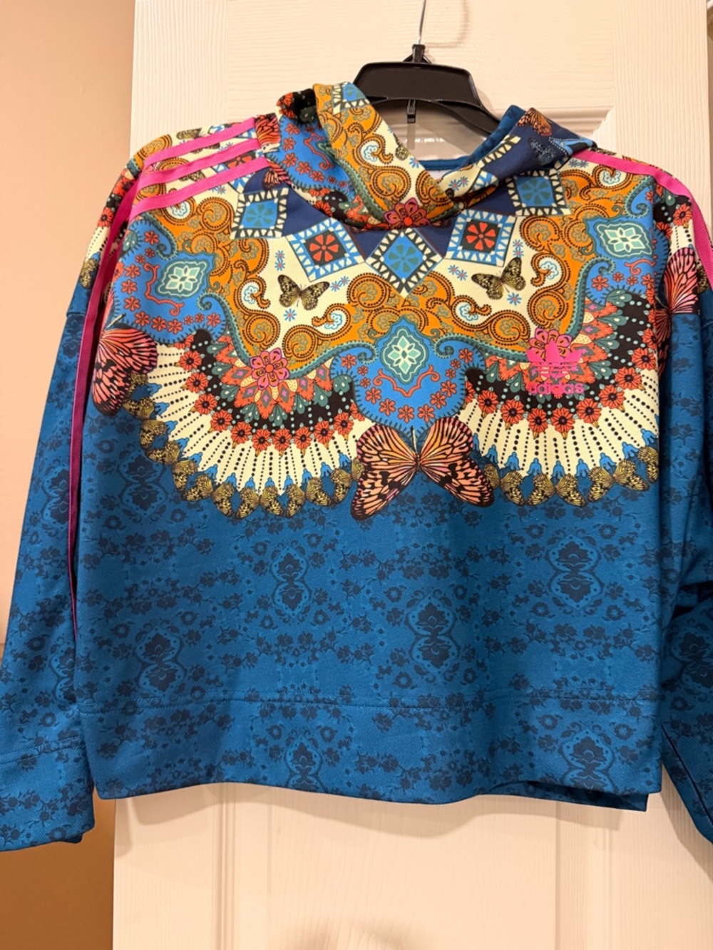 adidas Multicolor Paisley & Butterfly Hoodie in Blue and Yellow